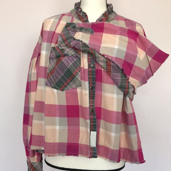 We The Free People Emily Plaid Top size S - Picture 5 of 15